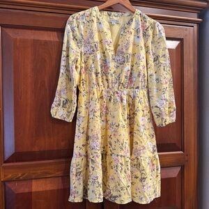 NWT FRYE Yellow Floral Long Sleeve Cotton Dress Size S